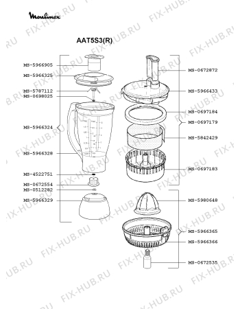 Взрыв-схема кухонного комбайна Moulinex AAT5S3(R) - Схема узла 0P000385.2P3