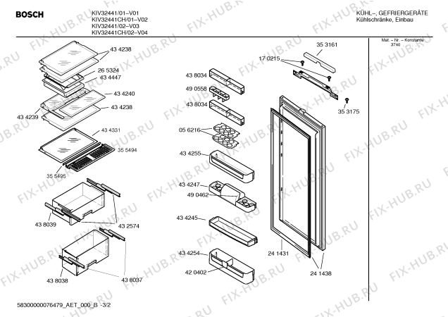 Взрыв-схема холодильника Bosch KIV32441CH - Схема узла 02