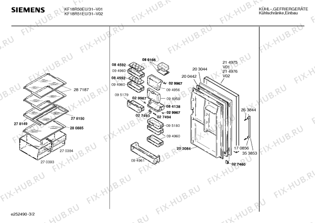 Взрыв-схема холодильника Siemens KF18R50EU - Схема узла 02