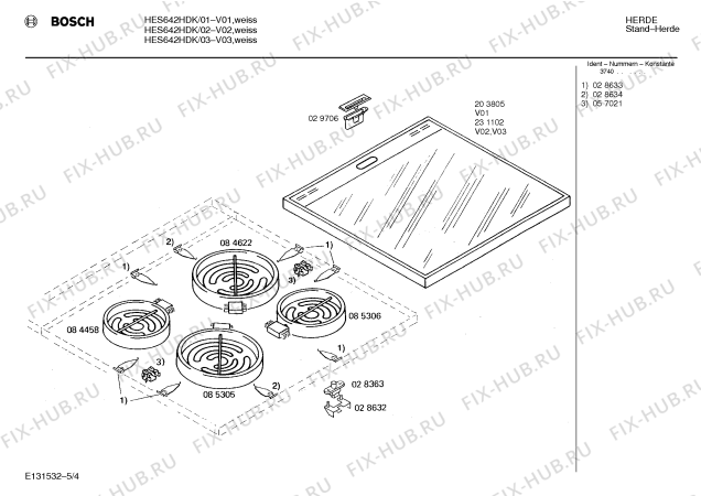 Схема №5 HES622HSF с изображением Стеклокерамика для духового шкафа Bosch 00231102