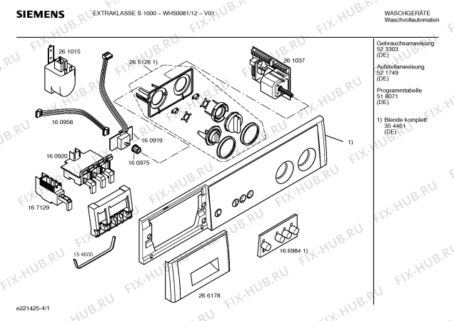 Схема №4 WH50081 EXTRAKLASSE S1000 с изображением Панель управления для стиралки Siemens 00354461