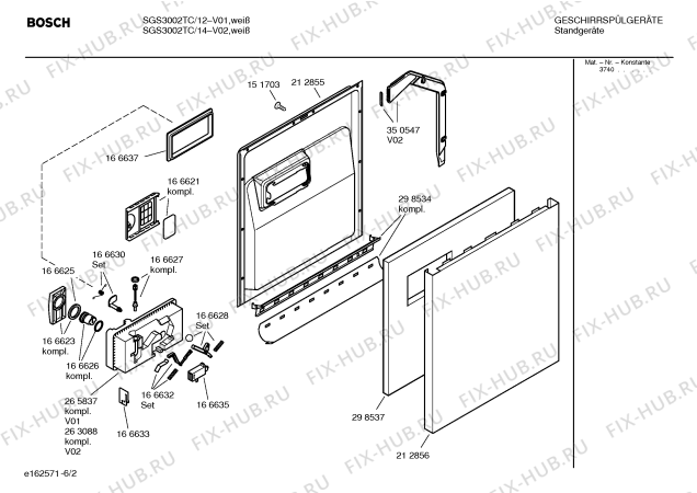 Взрыв-схема посудомоечной машины Bosch SGS3002TC - Схема узла 02