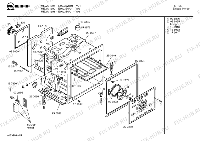 Схема №4 E1693W0 MEGA 1695 с изображением Инструкция по эксплуатации для духового шкафа Bosch 00524540