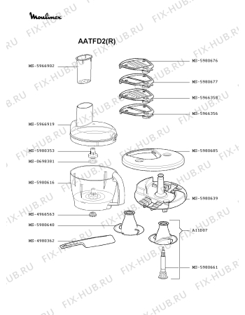Взрыв-схема кухонного комбайна Moulinex AATFD2(R) - Схема узла UP000420.6P3