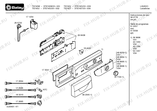 Схема №4 3TS745U с изображением Панель управления для стиральной машины Bosch 00431355