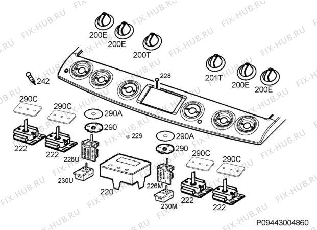 Взрыв-схема плиты (духовки) Zanussi ZCI66250WA - Схема узла Command panel 037