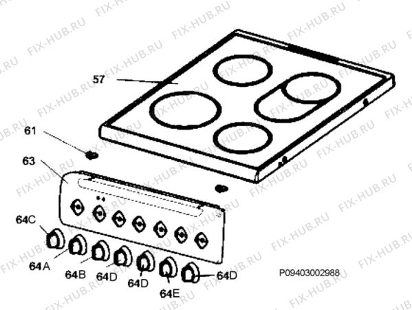 Взрыв-схема плиты (духовки) Electrolux EKC5010502W - Схема узла Section 4