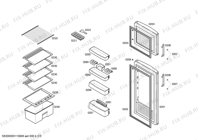 Схема №3 3FE2756A с изображением Дверь морозильной камеры для холодильника Bosch 00476081