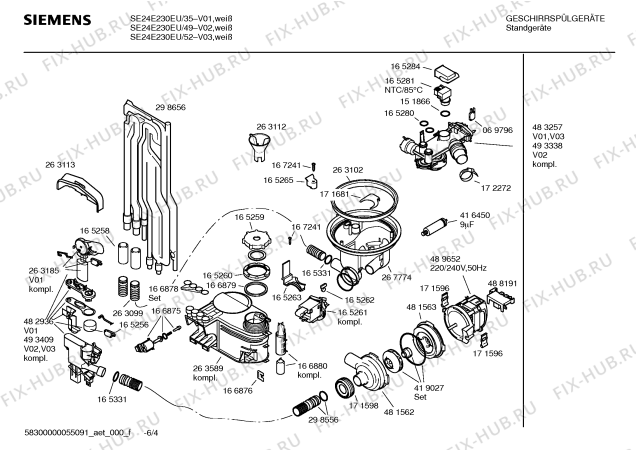 Схема №5 SE24E230EU с изображением Инструкция по эксплуатации для посудомоечной машины Siemens 00691826