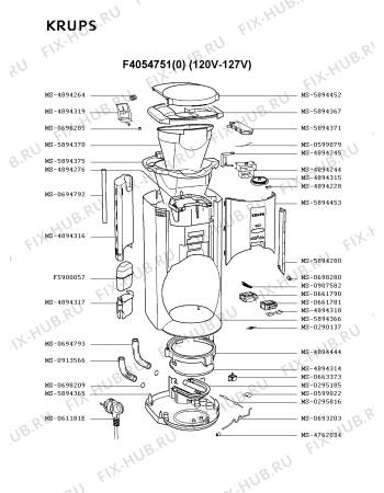 Взрыв-схема кофеварки (кофемашины) Krups F4054751(0) - Схема узла JP001827.1P2