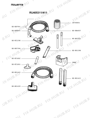 Взрыв-схема пылесоса Rowenta RU405311/411 - Схема узла DP003882.1P2