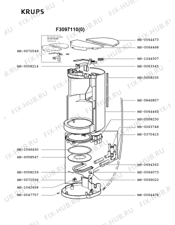 Взрыв-схема кофеварки (кофемашины) Krups F3097110(0) - Схема узла HP001628.9P2