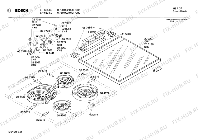 Схема №5 0750092072 EH682SG с изображением Панель для духового шкафа Bosch 00116008