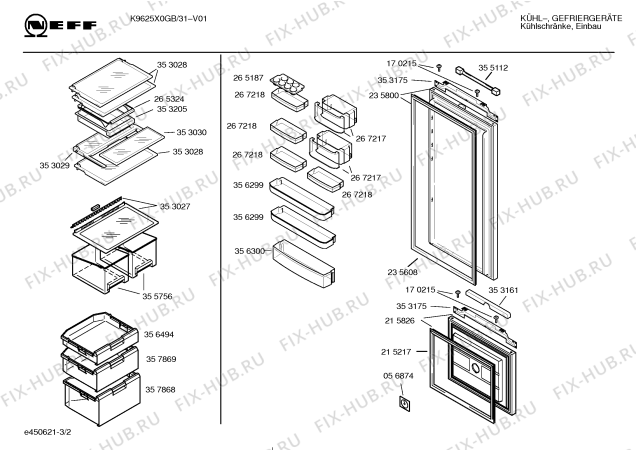 Схема №3 K9625X1GB K9625 с изображением Крышка для холодильной камеры Bosch 00099467