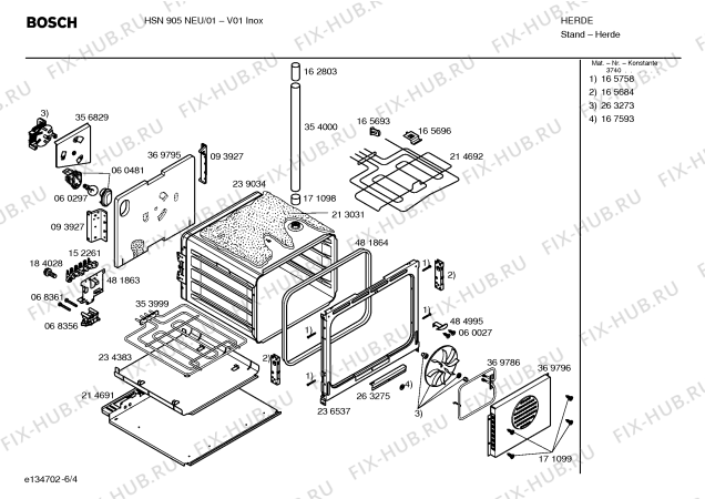 Схема №6 P1C7687XP с изображением Корпус для плиты (духовки) Bosch 00481628