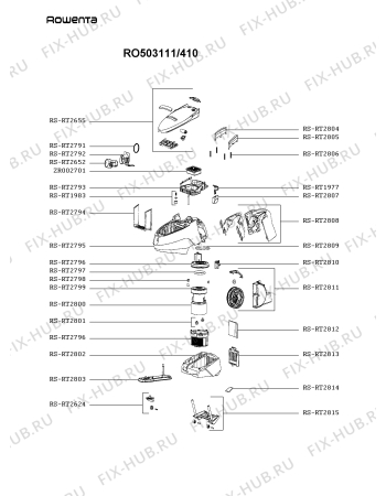 Взрыв-схема пылесоса Rowenta RO503111/410 - Схема узла 2P003074.6P3