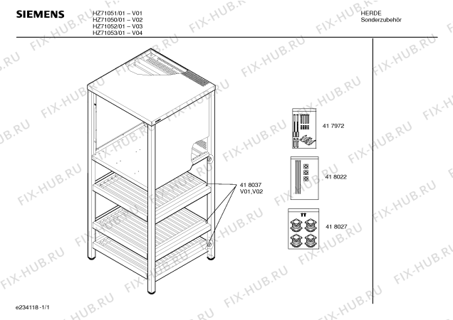 Схема №1 HZ77052 с изображением Крепежный набор для духового шкафа Siemens 00418022