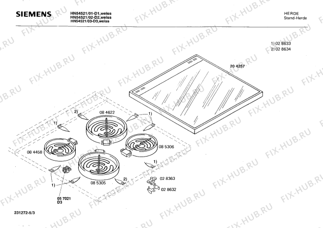 Взрыв-схема плиты (духовки) Siemens HN54521 - Схема узла 03
