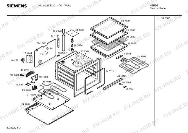 Взрыв-схема плиты (духовки) Siemens HL24226EU - Схема узла 03