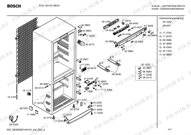 Схема №4 KGU40124GB с изображением Инструкция по эксплуатации для холодильника Bosch 00591652