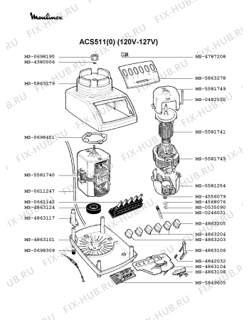 Взрыв-схема блендера (миксера) Moulinex ACS511(0) - Схема узла PP001219.3P2