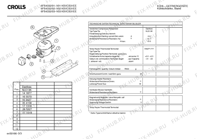 Взрыв-схема холодильника Crolls 6FS4332 - Схема узла 03