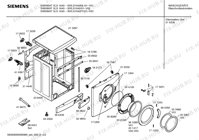 Схема №5 WXLS1640FF SIWAMAT XLS 1640 с изображением Инструкция по установке и эксплуатации для стиральной машины Siemens 00585264