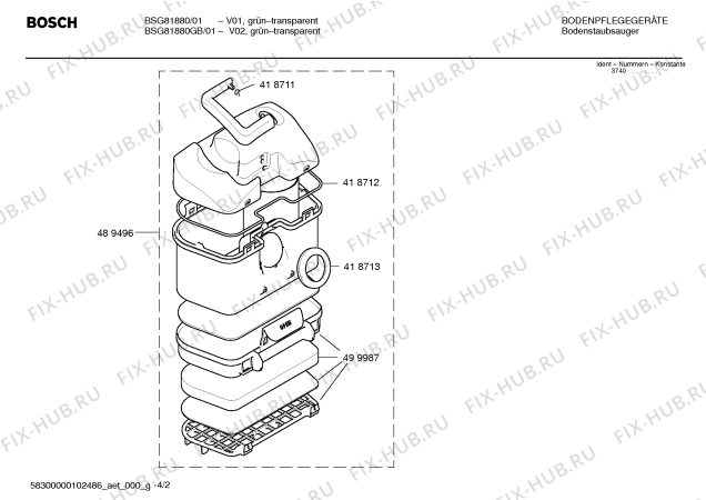 Взрыв-схема пылесоса Bosch BSG81880 ergomaxx dual filtration technology 1800 - Схема узла 02