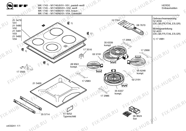 Схема №1 M1740N0 MK1746 с изображением Стеклокерамика для плиты (духовки) Bosch 00215482