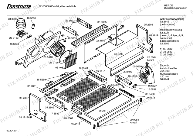 Схема №1 CD53030 с изображением Инструкция по эксплуатации для вытяжки Bosch 00522142