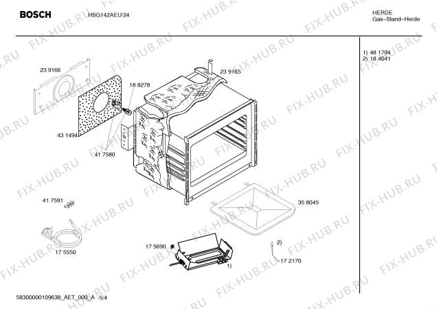Схема №4 HSG142AEU Bosch с изображением Панель управления для плиты (духовки) Bosch 00362712