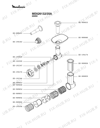 Взрыв-схема мясорубки Moulinex ME626132/35A - Схема узла PP005550.1P5