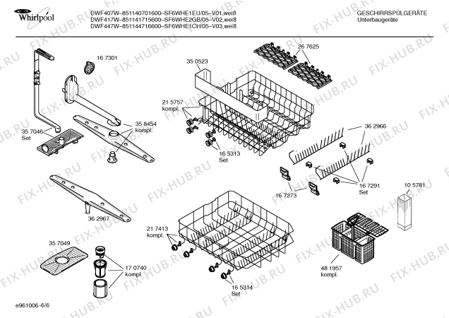 Взрыв-схема посудомоечной машины Whirlpool SF6WHE1CH DWF447W - Схема узла 06