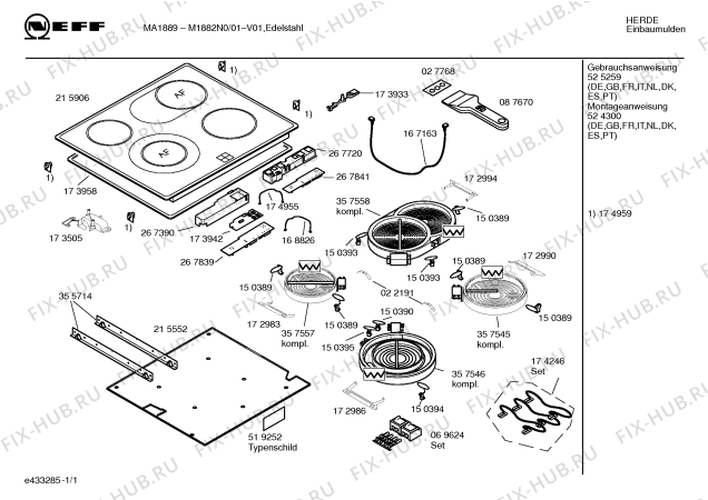 Схема №1 M1882N0 MA1889 с изображением Конфорка для духового шкафа Bosch 00357546