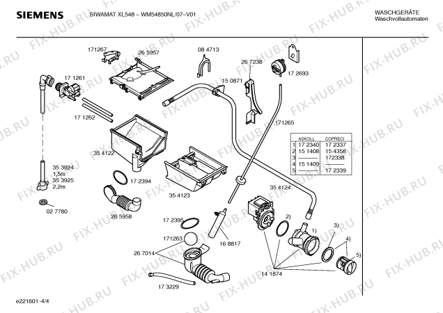 Схема №4 WM54850NL SIWAMAT XL548 electronic с изображением Таблица программ для стиралки Siemens 00524458