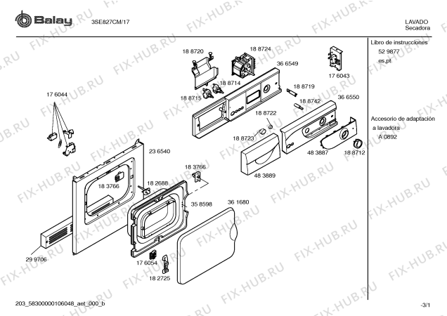 Схема №3 3SE827CM SE827 с изображением Панель управления для электросушки Bosch 00366550