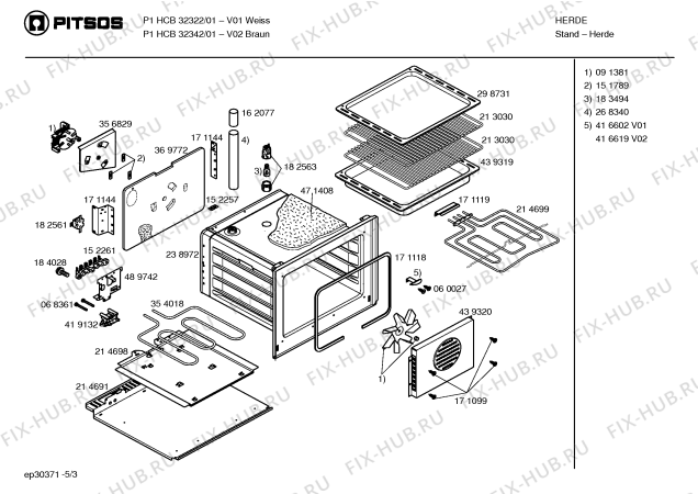 Взрыв-схема плиты (духовки) Pitsos P1HCB32342 - Схема узла 03