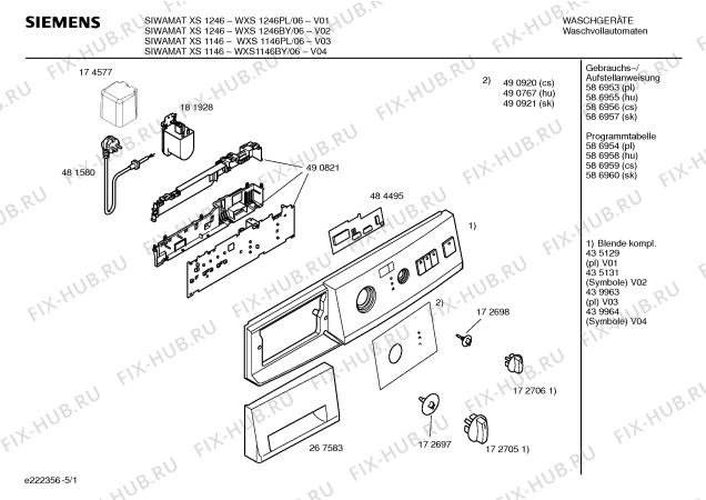 Схема №5 WXS1146BY SIWAMAT XS1146 с изображением Панель управления для стиралки Siemens 00439964