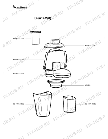 Взрыв-схема соковыжималки Moulinex BKA14M(0) - Схема узла KP002558.0P2