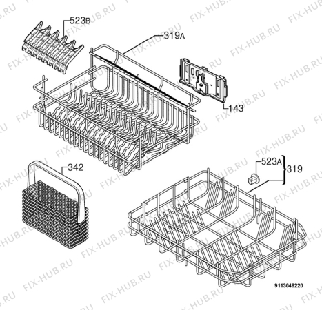 Взрыв-схема посудомоечной машины Progress PVS1530 - Схема узла Basket 160