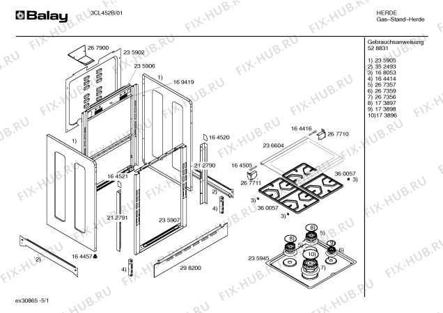 Схема №5 3CL452B с изображением Инструкция по эксплуатации для плиты (духовки) Bosch 00528831