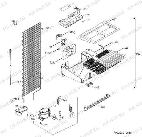 Взрыв-схема холодильника Electrolux EUF2325 - Схема узла Cooling system 017