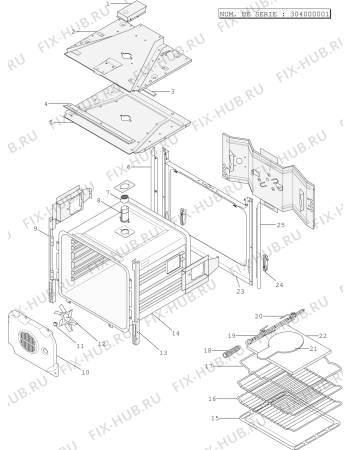 Взрыв-схема плиты (духовки) Indesit FX661I (F028729) - Схема узла