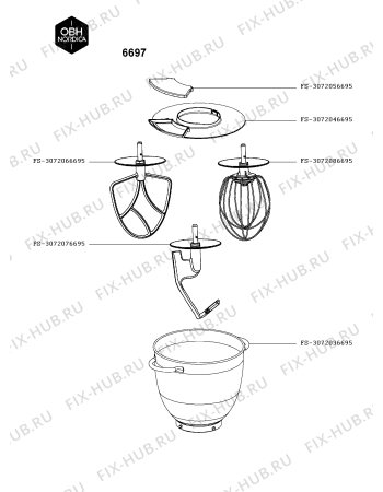 Взрыв-схема кухонного комбайна OBH Nordica 6697 - Схема узла EP005495.0P3