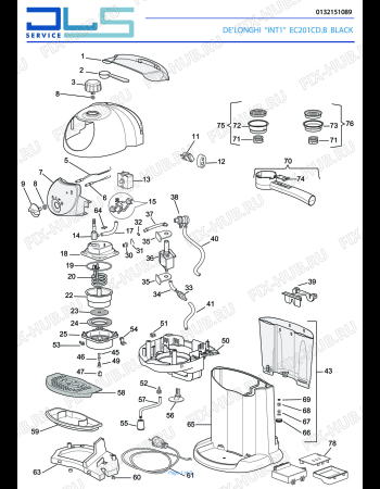 Схема №1 EC201CD.B с изображением Панель для электрокофемашины DELONGHI 5913215431