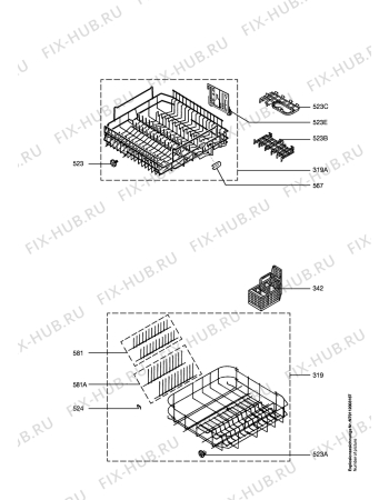 Взрыв-схема посудомоечной машины Aeg F40831-W - Схема узла Baskets, tubes 061