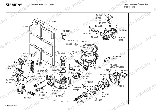 Схема №6 SE28A260 с изображением Инструкция по эксплуатации для посудомоечной машины Siemens 00585273