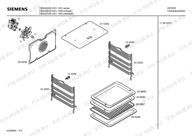 Схема №4 HB24054EU с изображением Передняя часть корпуса для электропечи Siemens 00361290