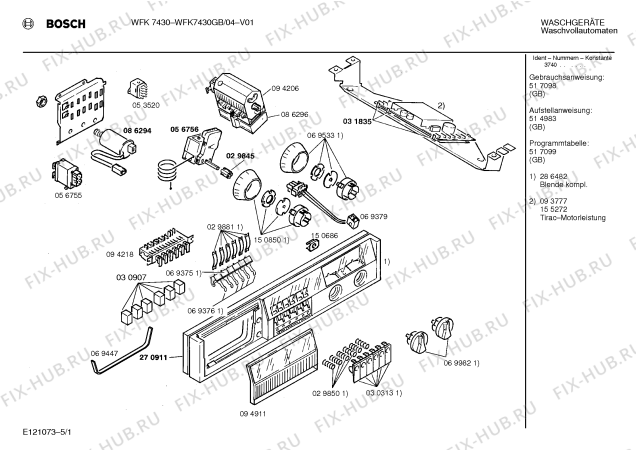 Схема №5 WFK7430GB WFK7430 с изображением Ручка для стиралки Bosch 00094911