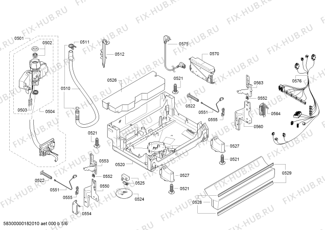 Взрыв-схема посудомоечной машины Bosch SMS50D62EU, SynthesiActive AquaStop - Схема узла 05